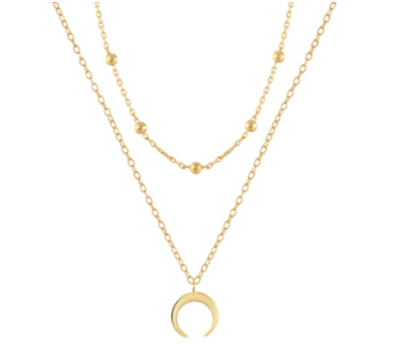 VINTAGE CRESCENT DOUBLE CHAIN NECKLACE