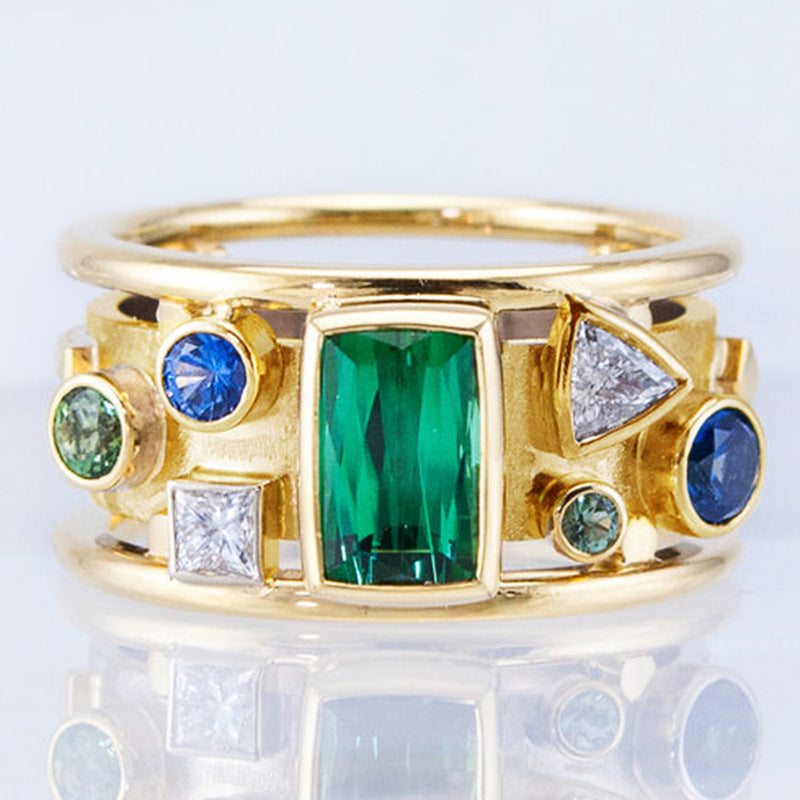 GOLD INLAID COLOURFUL CRYSTALS RING