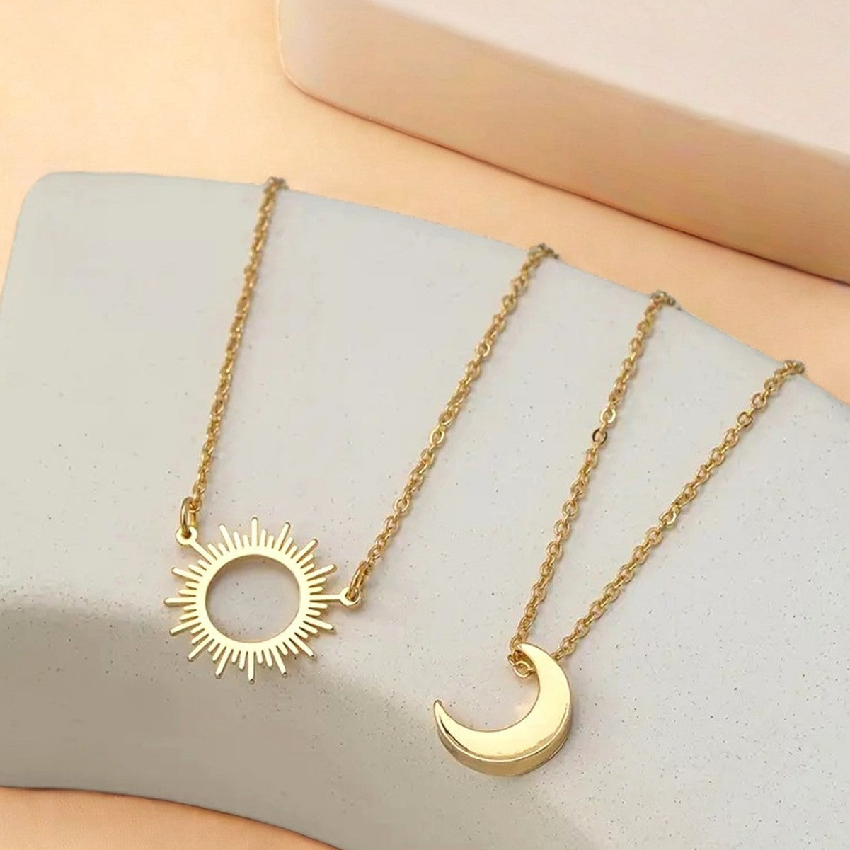 SUN MOON GOLD LAYERED NECKLACE