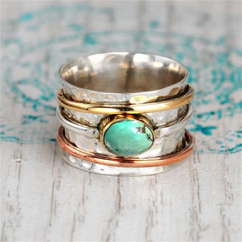 COCO VINTAGE GOLD & SILVER TURQUOISE RING