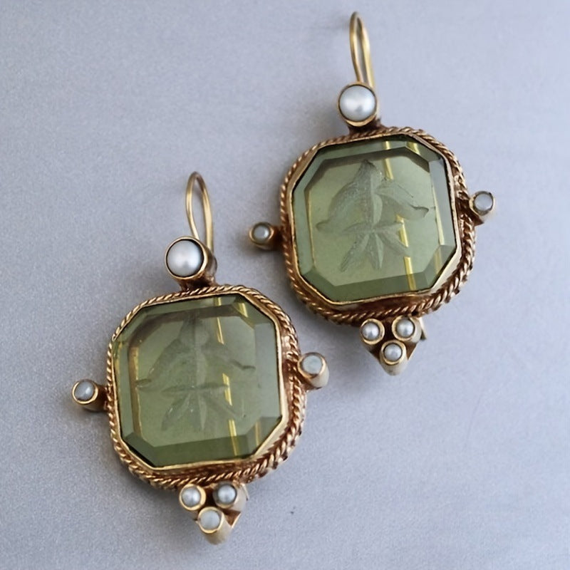 VINTAGE GREEN & PEARL EARRINGS