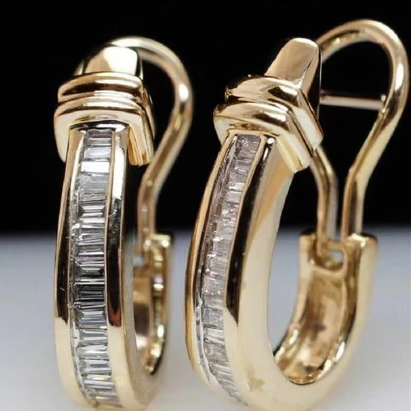 VINTAGE INLAID CRYSTALS GOLDEN EARRINGS