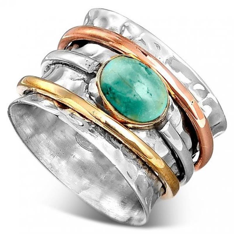 COCO VINTAGE GOLD & SILVER TURQUOISE RING