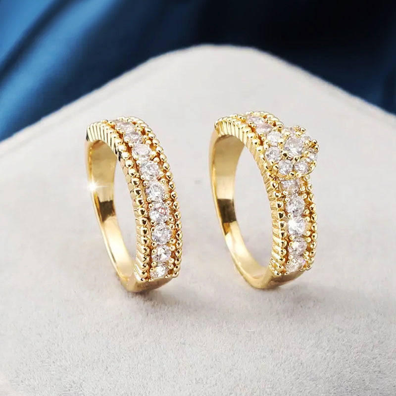 "Modern statement finger ring with bold wide band and zirconia inlay, elegant fashion jewelry for women."