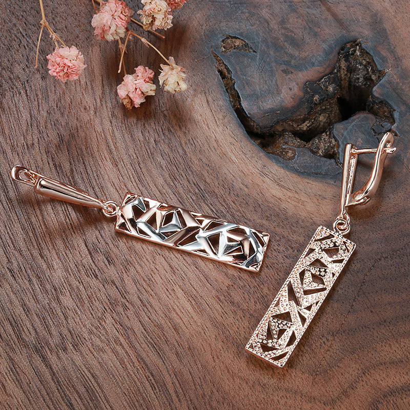 GOLD ROSE GOLD PLATED LONG EARRINGS WITH ENGRAVINGS