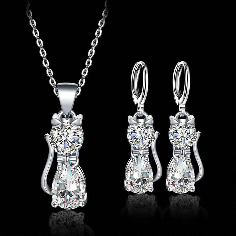 ZIRCONIA SILVER NECKLACE EARRING SET