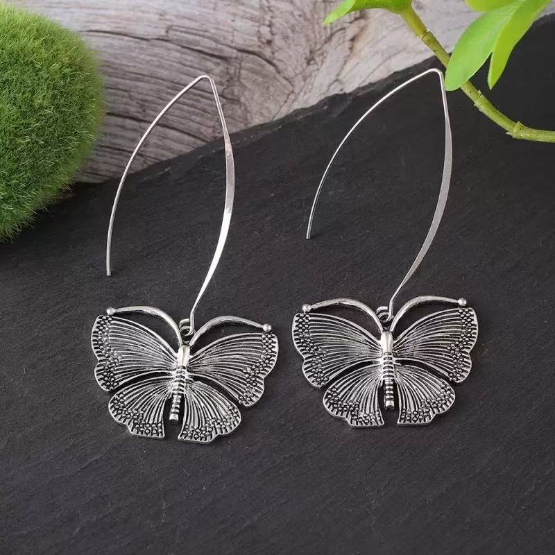 VINTAGE LONG BUTTERFLY PENDANT EARRINGS