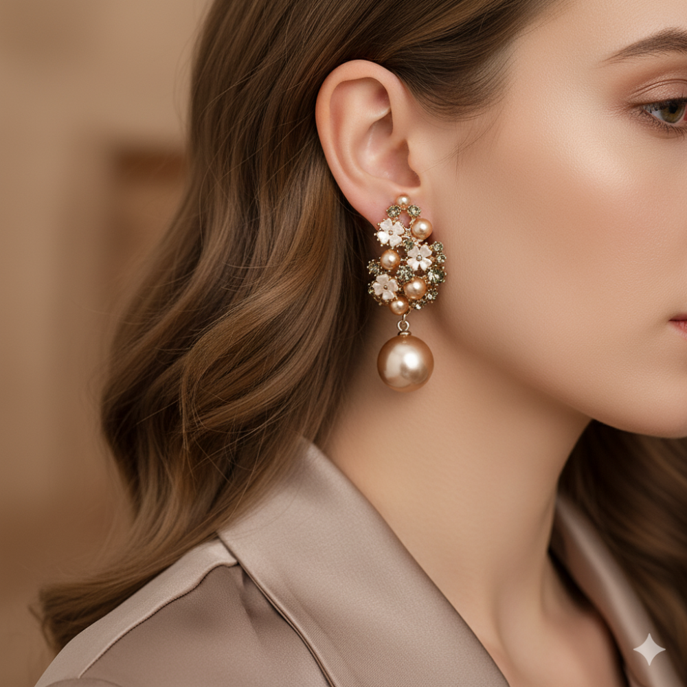 ELEGANT FLOWER PEARL EARRINGS