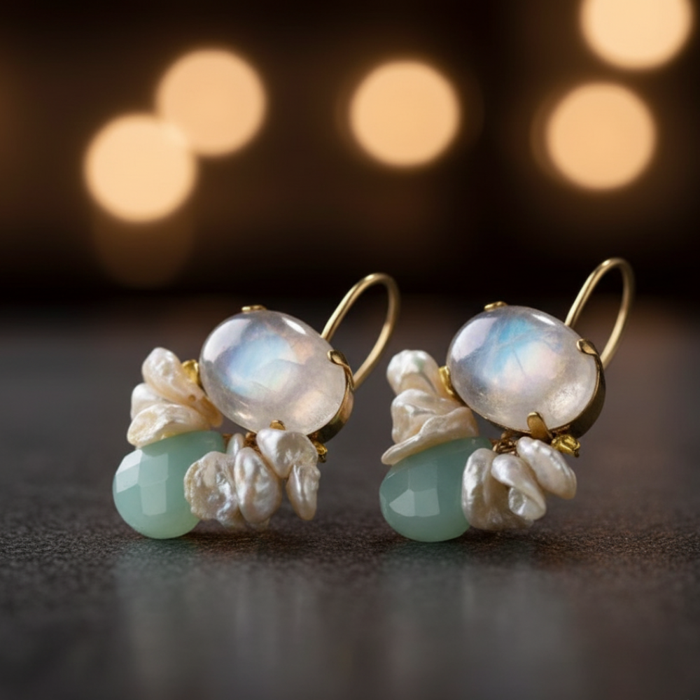 TIMELESS VINTAGE OCEAN BLUE STONE EARRINGS