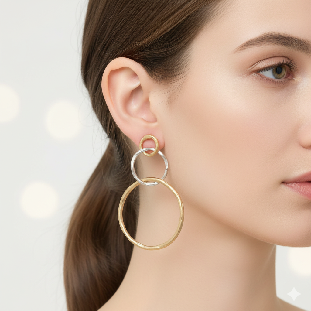 VINTAGE GOLD SILVER HOOP EARRINGS