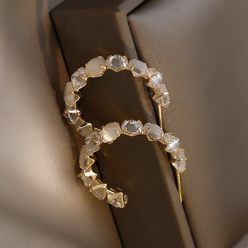 LUXURY WHITE OPAL AND CRYSTAL EARRINGS