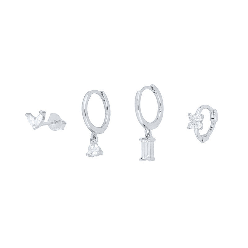 ZIRCON GEOMETRIC FLOWER STUD EARRINGS
