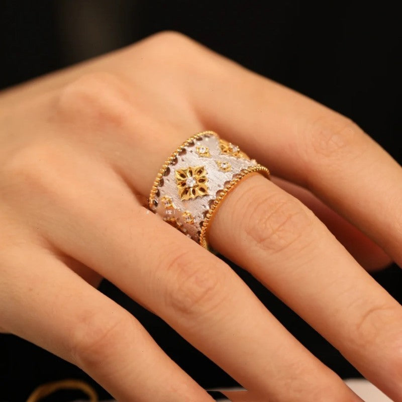 "Vintage elegant Latin lace ring with intricate silver lace-inspired design, timeless statement jewelry for women, perfect as a gift or everyday accessory."