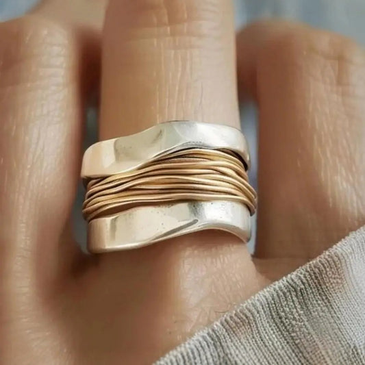 SILVER GOLDEN THREADS RING