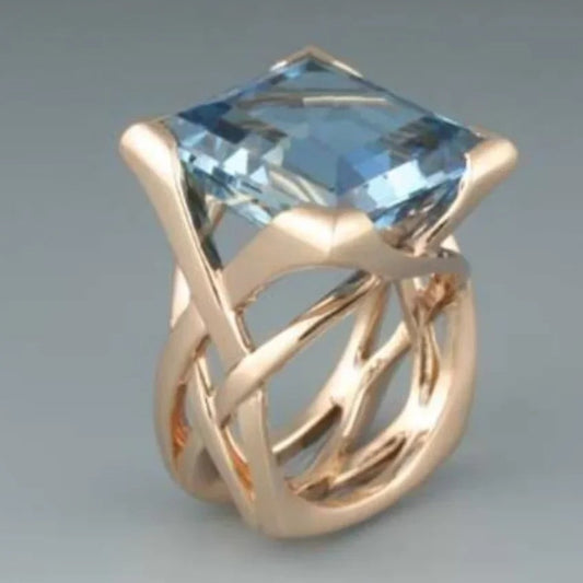 VINTAGE ROSE GOLD BLUE ZIRCONIA RING