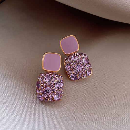 GRANNY'S JEWEL - Luxury purple drop earrings inlaid with sparkling zirconia stones, elegant statement jewelry for women – perfect for parties, gifts, and special occasions.