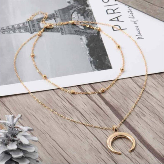 VINTAGE CRESCENT DOUBLE CHAIN NECKLACE