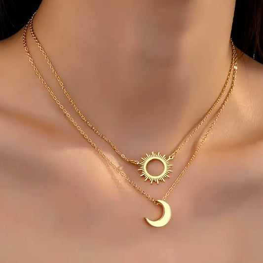 SUN MOON GOLD LAYERED NECKLACE