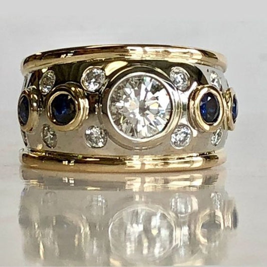 VINTAGE GOLDEN INLAID ZIRCONIA RING