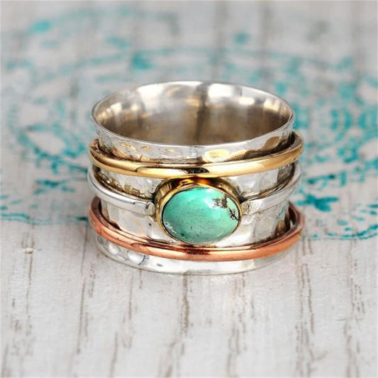 COCO VINTAGE GOLD & SILVER TURQUOISE RING