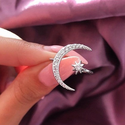 RETRO MOON START SILVER RING