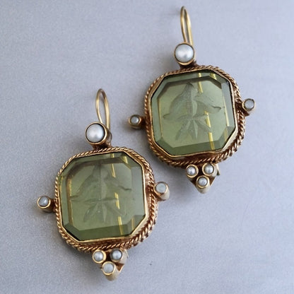 VINTAGE GREEN & PEARL EARRINGS