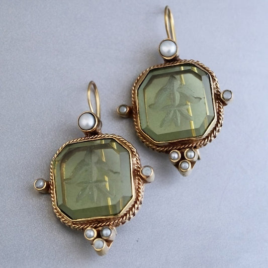 VINTAGE GREEN & PEARL EARRINGS