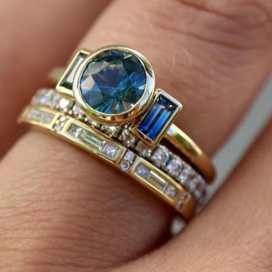 VINTAGE ELEGANT BLUE ZIRCONIA RING SET