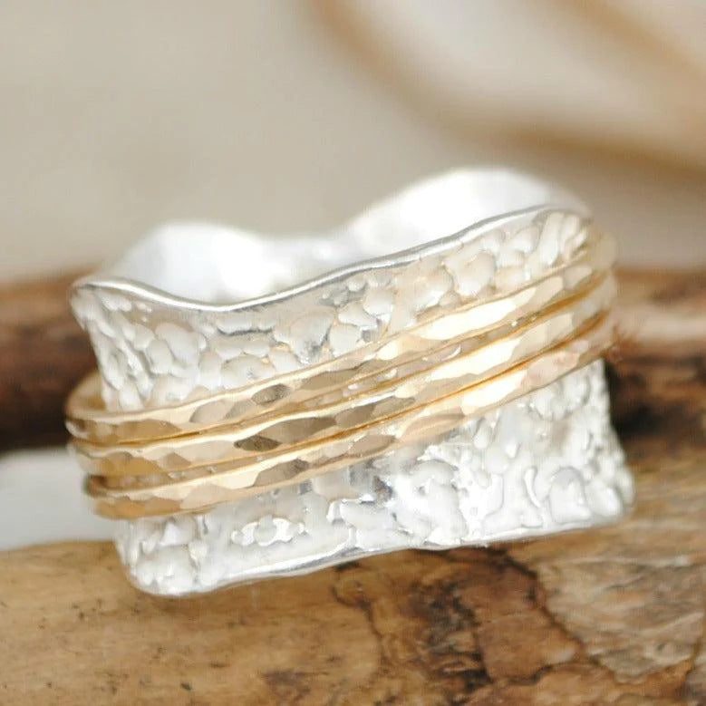 VINTAGE SPINNER THIN GOLD & SILVER RING