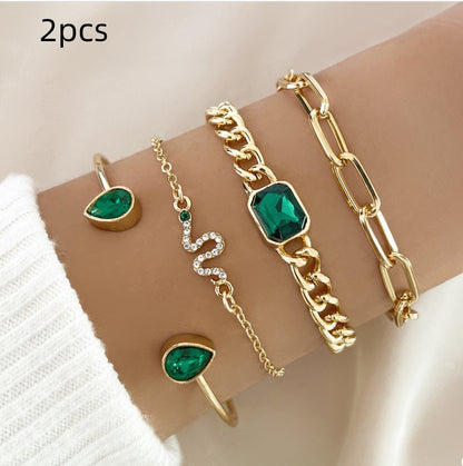 ELEGANT BRACELETS WITH GREEN CRYSTALS