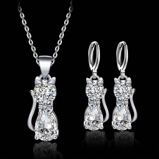 ZIRCONIA SILVER NECKLACE EARRING SET