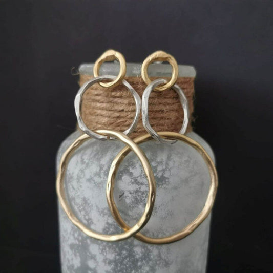 VINTAGE GOLD SILVER HOOP EARRINGS