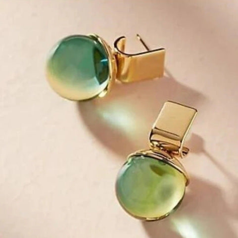 VINTAGE GREEN CRYSTAL TASSEL GOLDEN EARRINGS