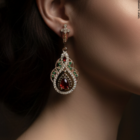 "Bohemian inlaid artificial zirconia drop earrings – vintage-inspired statement jewelry for women, perfect for boho chic fashion and festival style."