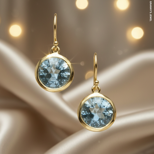 "Vintage-inspired blue stone earrings with zirconia accents, elegant drop jewelry perfect for gifts and special occasions."