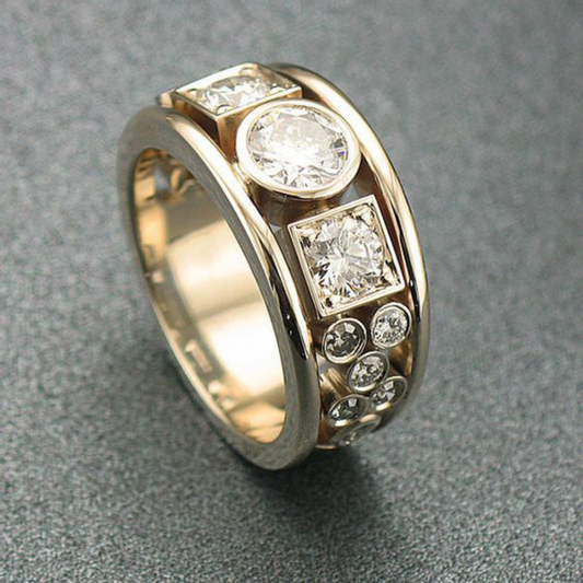 GEOMETRIC VINTAGE GOLD ZIRCONIA RING