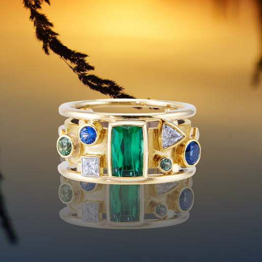GOLD INLAID COLOURFUL CRYSTALS RING