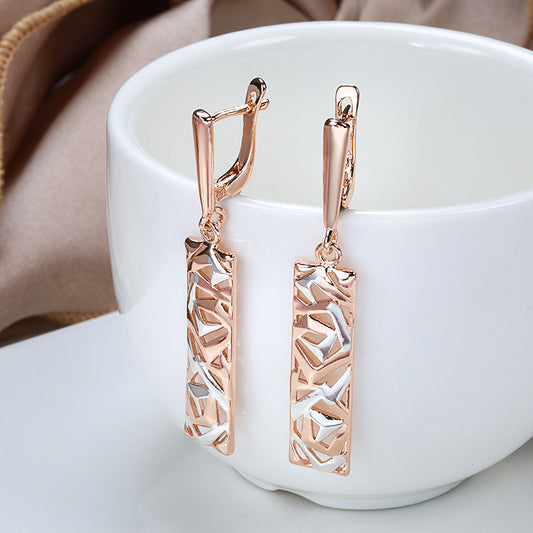 GOLD ROSE GOLD PLATED LONG EARRINGS WITH ENGRAVINGS