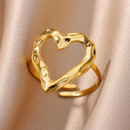 GRANNY'S JEWEL - Golden forged heart ring with elegant polished gold finish, romantic jewelry piece for women, perfect for anniversaries, Valentine’s Day, or as a timeless gift.