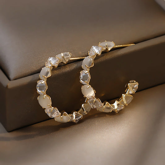 LUXURY WHITE OPAL AND CRYSTAL EARRINGS