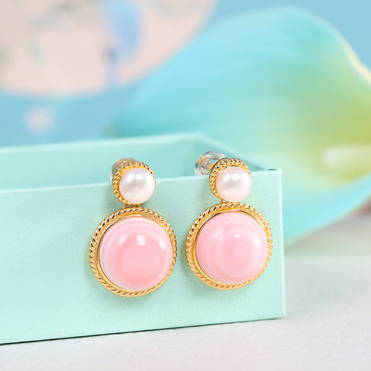 ELEGANT GEOMETRIC PINK SHELL EARRINGS