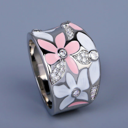 VINTAGE ENAMEL FLOWER ZIRCONIA RING