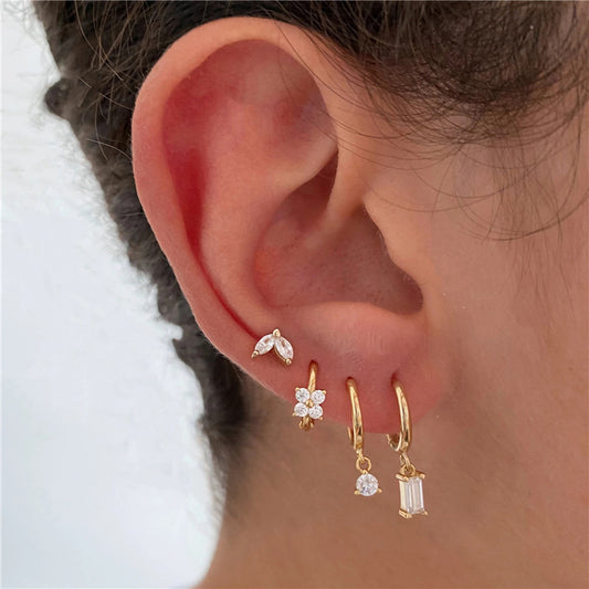 ZIRCON GEOMETRIC FLOWER STUD EARRINGS