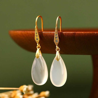 Granny's Jewel - Simple white jade teardrop earrings—minimalist water drop design, lightweight and elegant for everyday wear.