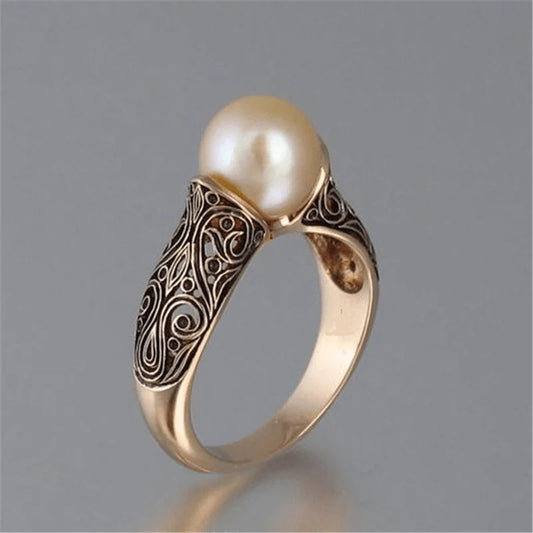 INLAID VINTAGE PEARL GOLDEN RING
